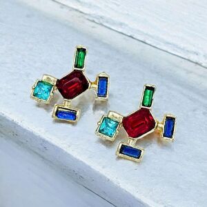 Jeweled Abstract Brooch Vintage Royal Gem Atomic Colorful Set of 2 Jewelry Pins